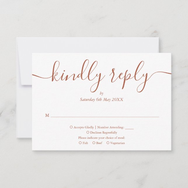 Minimal Terracotta Script Wedding Meal Choice RSVP Card (Front)