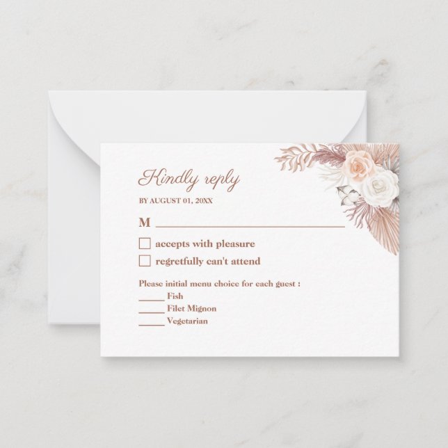 Minimal Terracotta Watercolor Flowers Wedding RSVP Card (Front)