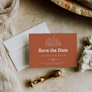 Minimal Terracotta Wildflower Horizontal Wedding Save The Date