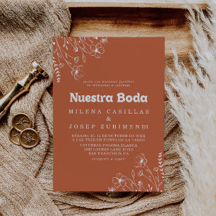 Minimal Terracotta Wildflower Nuestra Boda Wedding Invitation