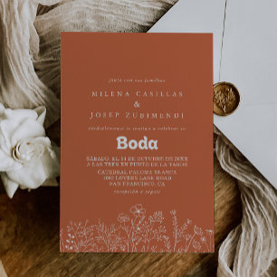 Minimal Terracotta Wildflower Spanish Wedding Invitation