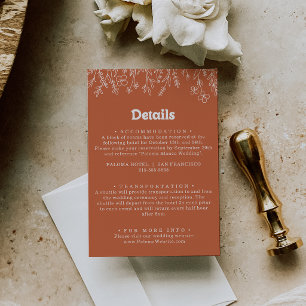 Minimal Terracotta Wildflower Wedding Details Enclosure Card