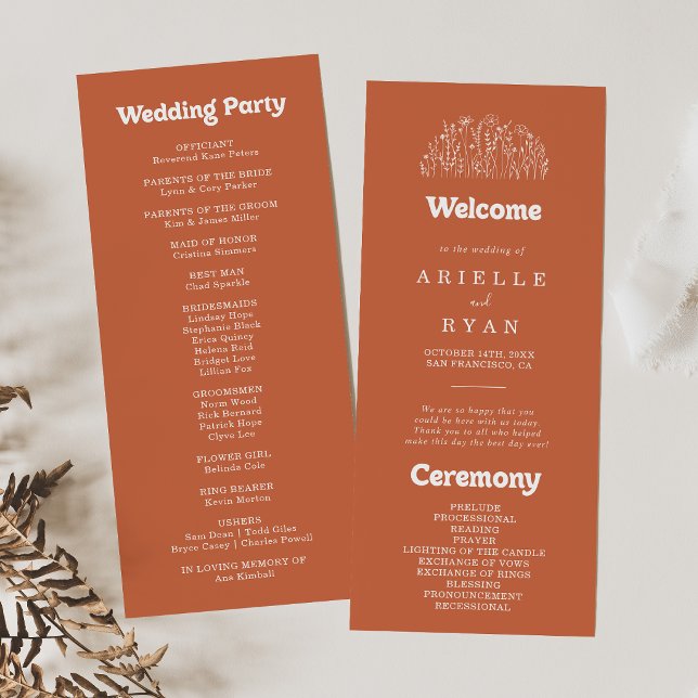 Minimal Terracotta Wildflower Wedding Program Programme (Creator Uploaded)