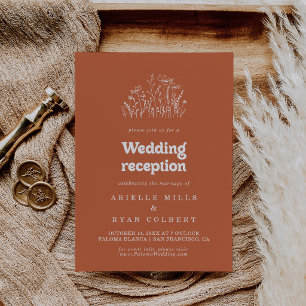 Minimal Terracotta Wildflower Wedding Reception Invitation