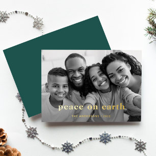 Minimal Text and Photo Gold Foil Holiday Card