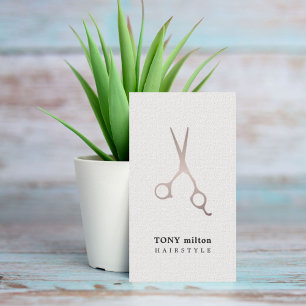 Minimal Texture White Faux Metal Scissors hair Business Card