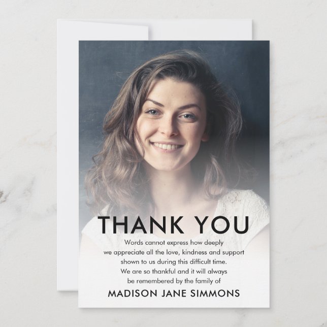 Minimal Thank You Funeral Sympathy Grief Photo Card (Back)