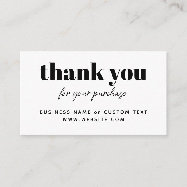 Minimal Thank You Heart For Your Purchase Business Enclosure Card (Front)