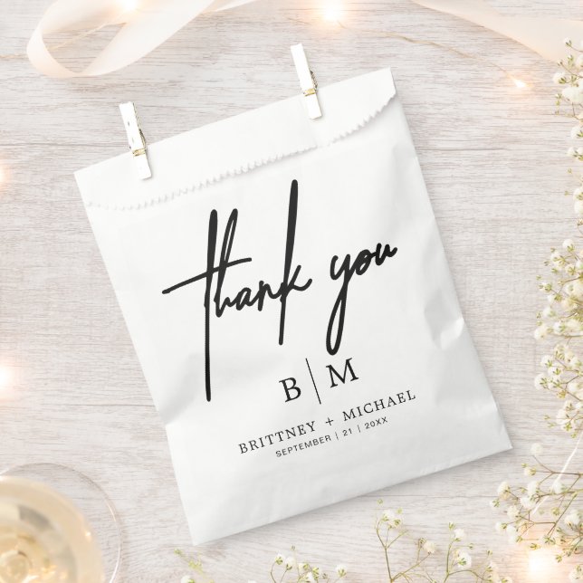 Minimal Thank You Wedding Black Favour Bags (Clipped)