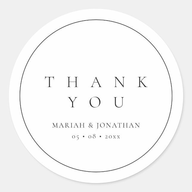 Minimal Thank You Wedding Classic Round Sticker (Front)