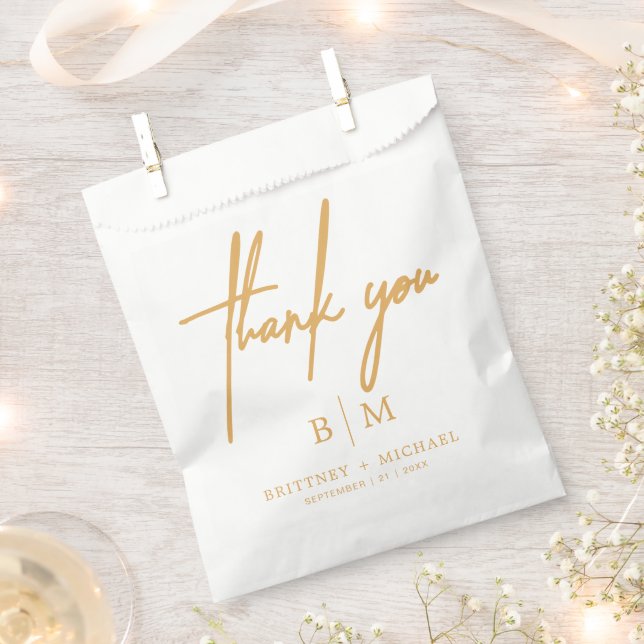 Minimal Thank You Wedding Mustard Yellow Favour Bags (Clipped)