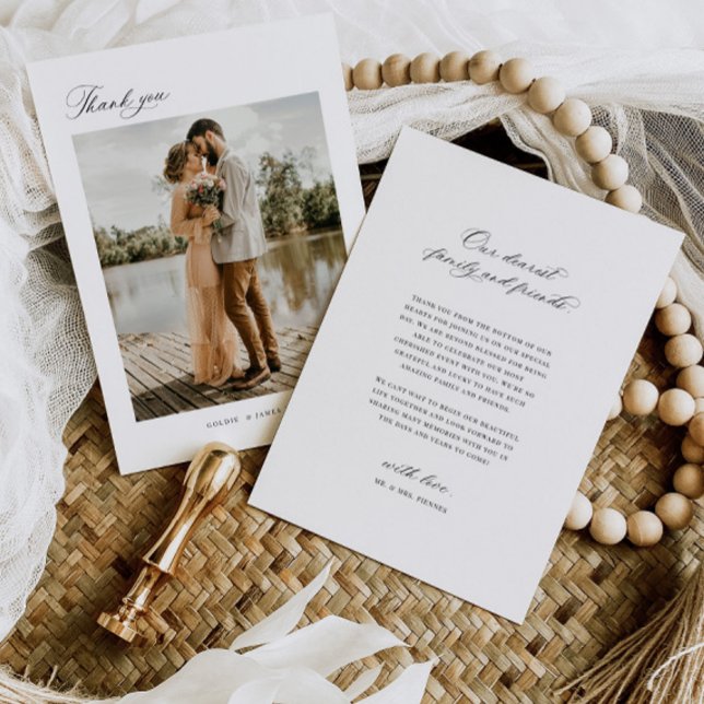 Minimal Thank you Wedding Photo Announcement Card (Creator Uploaded)
