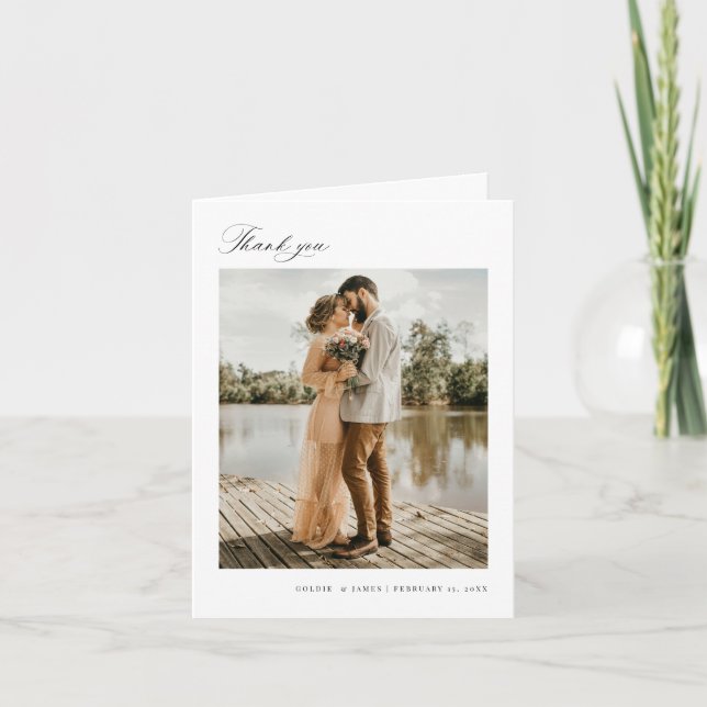 Minimal Thank you Wedding Photo Note Card (Front)