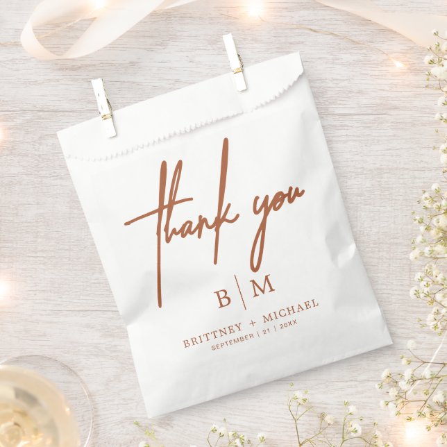 Minimal Thank You Wedding Terracotta Favour Bags (Clipped)