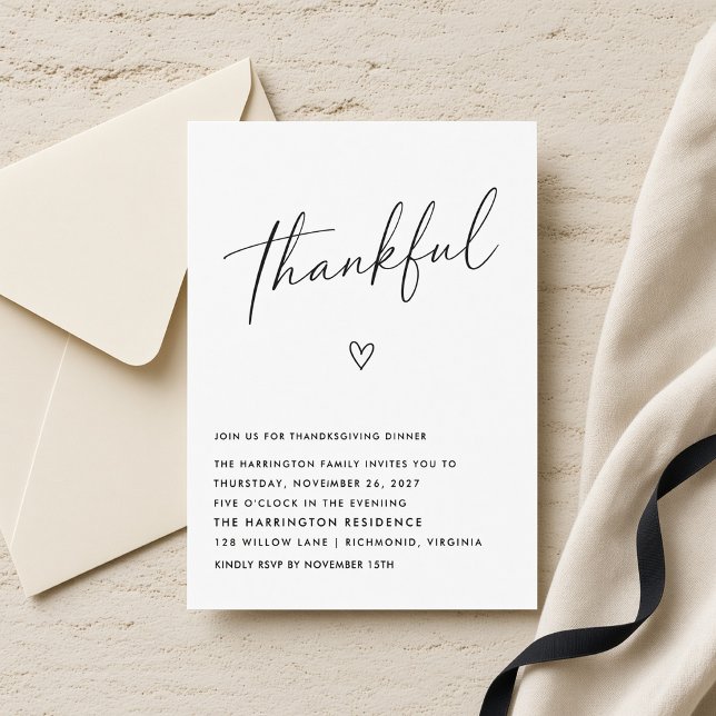 Minimal Thankful Thanksgiving Dinner Invitation (Creator Uploaded)