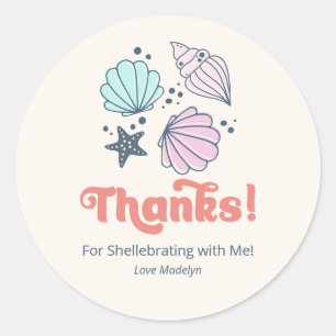 Minimal Thanks Seashell Birthday Thank You Classic Round Sticker