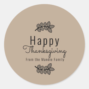 Minimal Thanksgiving Branch Greenery Script Classic Round Sticker