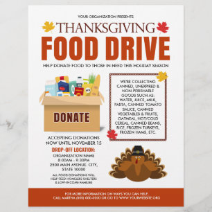 Minimal Thanksgiving Food Drive Charity Fundraiser Flyer