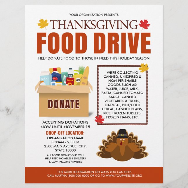 Minimal Thanksgiving Food Drive Charity Fundraiser Flyer (Front)