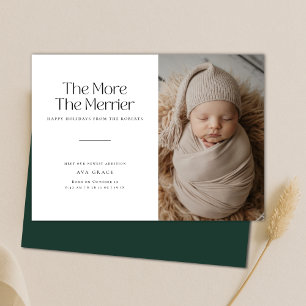 Minimal The More The Merrier Christmas Baby Birth Announcement