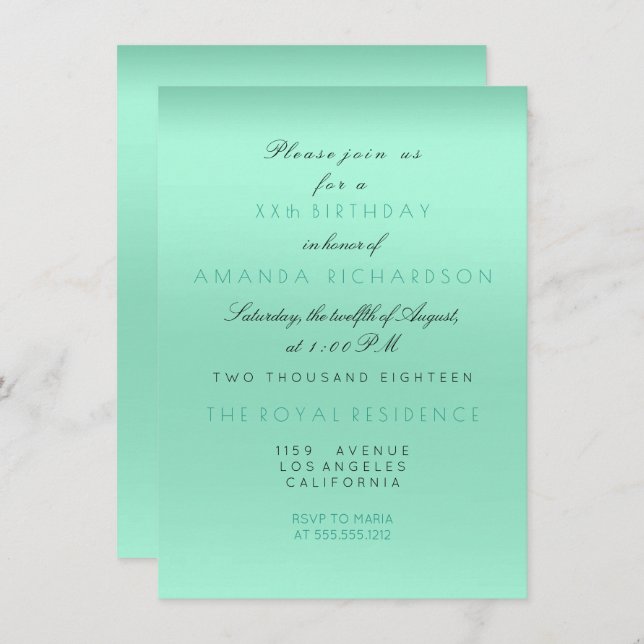 Minimal Tiffany Mint Green Bridal Shower Birthday Invitation (Front/Back)