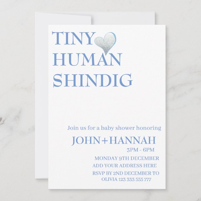 Minimal Tiny Human Shindig Funny Co-ed Baby Shower Invitation (Front)
