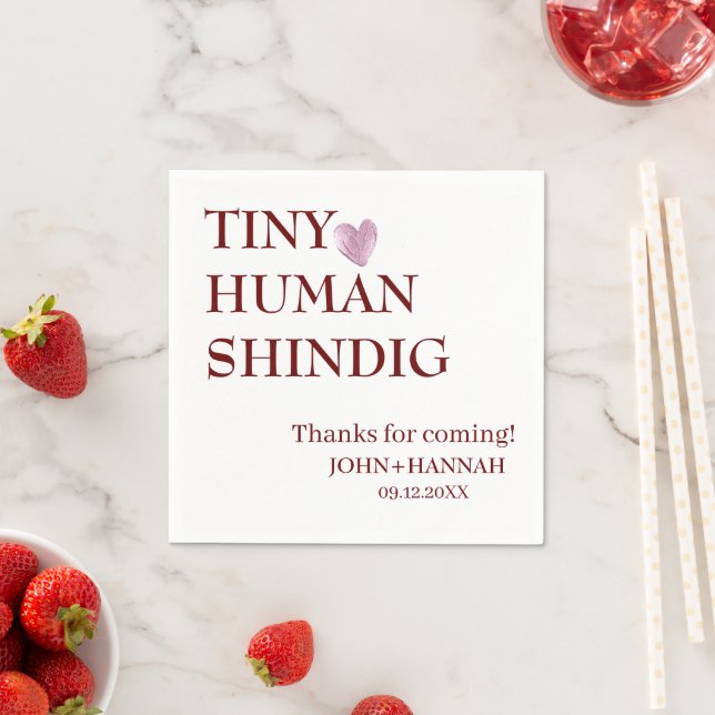 Minimal Tiny Human Shindig Funny Co-ed Baby Shower Napkin (Insitu)