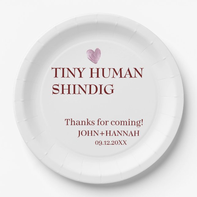Minimal Tiny Human Shindig Funny Co-ed Baby Shower Paper Plate (Front)