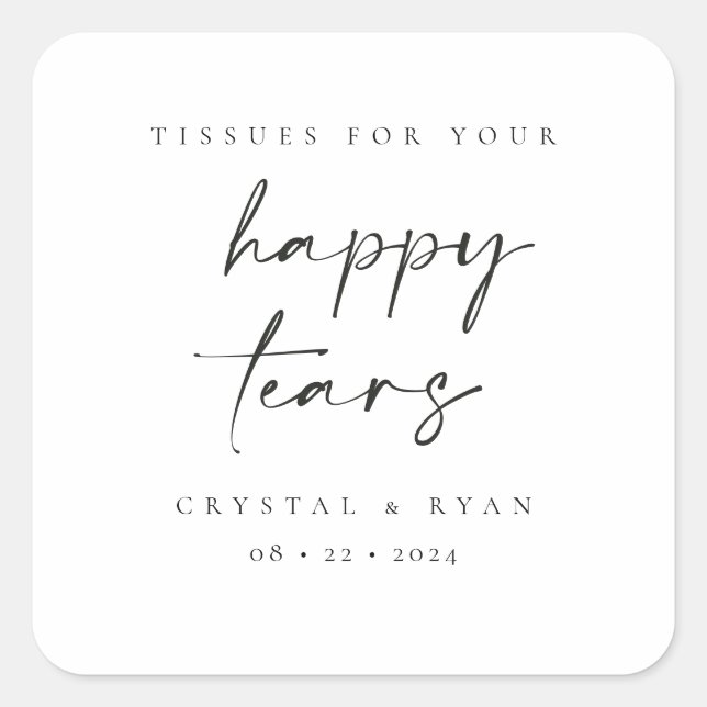 Minimal Tissue Wedding Favour Happy Tears Stickers (Front)
