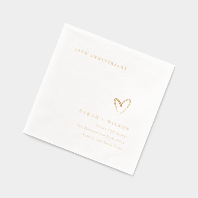 Minimal Topography Heart Wedding Anniversary Foil Napkins (Left)