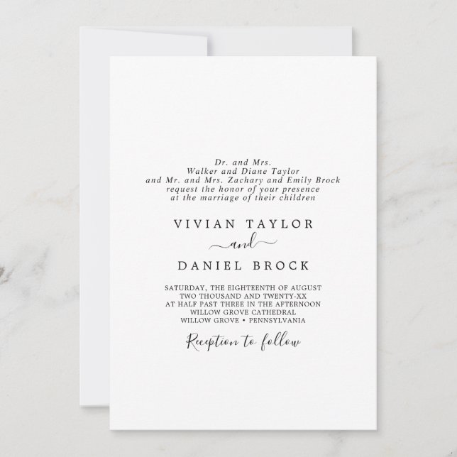 Minimal Traditional Both Parents Hosting Wedding Invitation (Front)