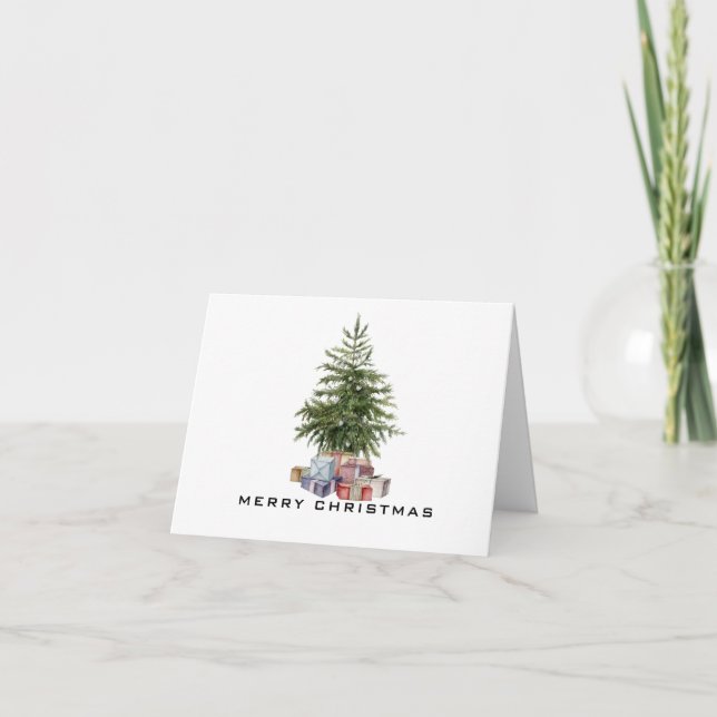 Minimal Traditional Christmas Tree Merry Christmas Card (Front)