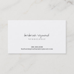 minimal translator (custom profession) basic white business card