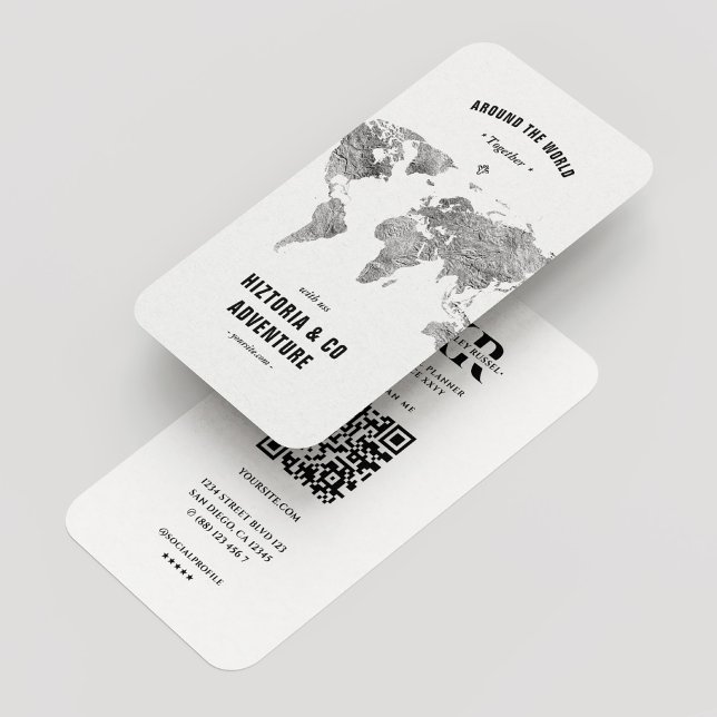 Minimal Travel Planner Silver World Map Business Card (Minimal Travel Planner Silver World Map Business Card
)