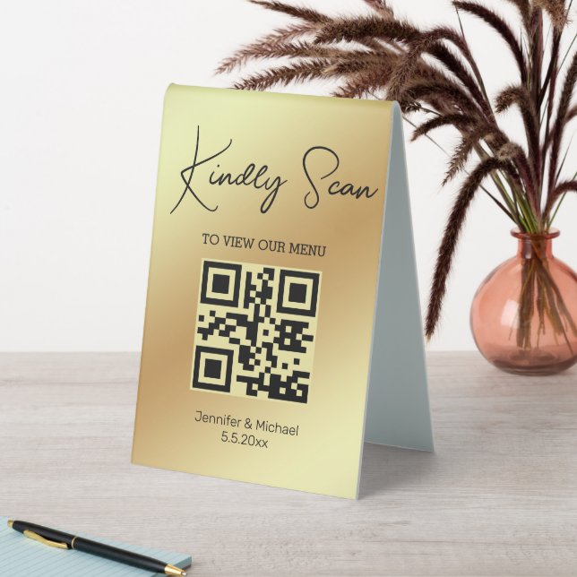 minimal trendy qr code wedding menu gold (In SItu (Table))