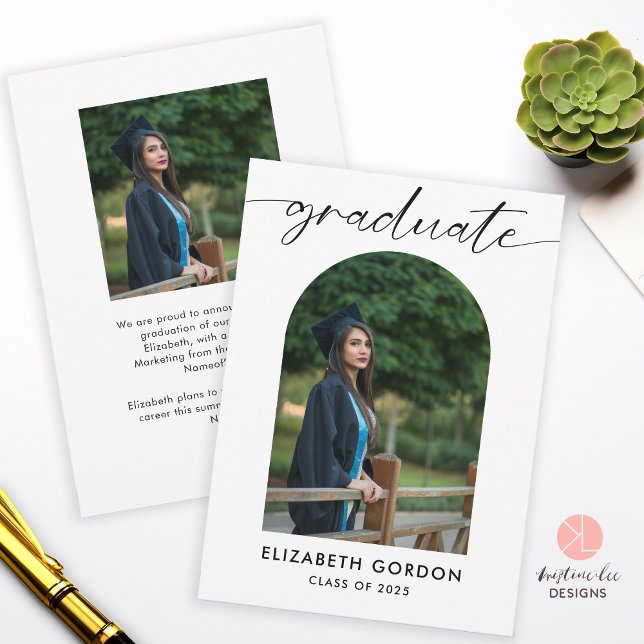 Minimal Trendy Script Arch Photo Graduation Save The Date (Creator Uploaded)