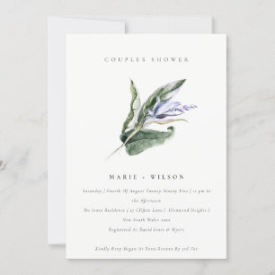 Minimal Tropical Leafy Blue Floral Couples Shower Invitation