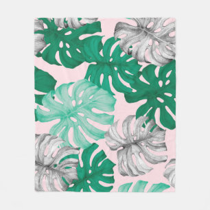 Minimal Tropical Monstera Duo-Tone Fleece Blanket