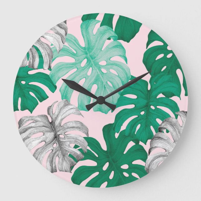 Minimal Tropical Monstera Duo-Tone Large Clock (Front)
