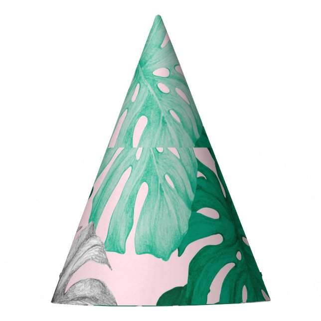 Minimal Tropical Monstera Duo-Tone Party Hat (Front)
