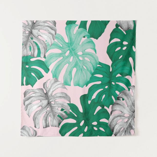 Minimal Tropical Monstera Duo-Tone Tapestry (Front)