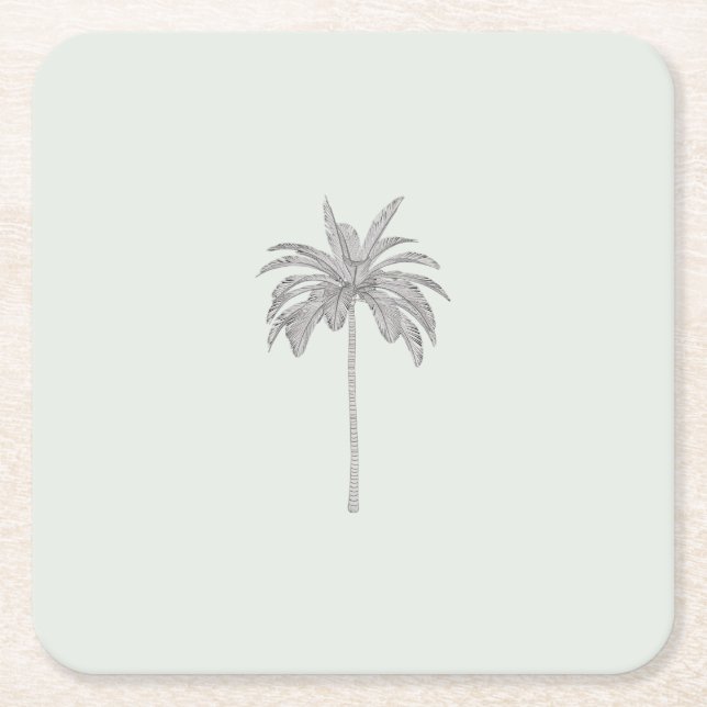 Minimal Tropical Palm Tree Illustration Wedding Square Paper Coaster (Front)