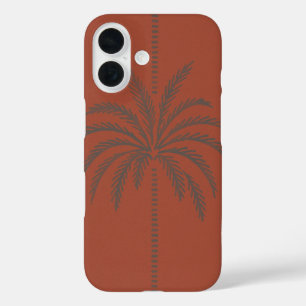 Minimal Tropical Palm Tree Pattern Terracotta iPhone 16 Case