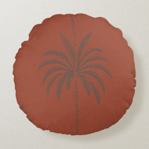 Minimal Tropical Palm Tree Pattern Terracotta Round Cushion