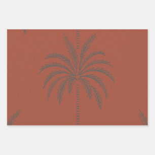 Minimal Tropical Palm Tree Pattern Terracotta Wrapping Paper Sheet