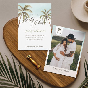 Minimal Tropical Watercolor Palm Trees Baby Shower Invitation