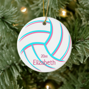 minimal turquoise pink girly keepsake volleyball ceramic tree decoration