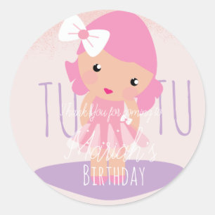 Minimal Tutu Girl's Birthday Cartoon Pink Glitter  Classic Round Sticker