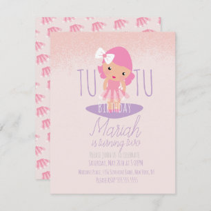 Minimal Tutu Girl's Birthday Cartoon Pink Glitter Invitation