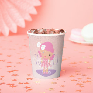 Minimal Tutu Girl's Birthday Cartoon Pink Glitter  Paper Cups